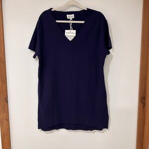 Something Somewhere V-Neck T-Shirt Dress Women S/M Navy Blue Cotton | Minimalist